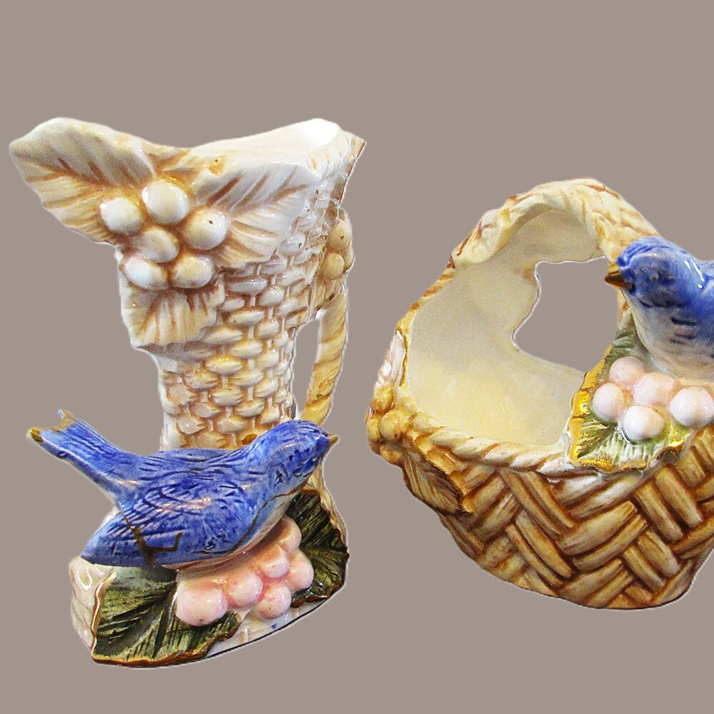 Japan Ceramic Bird & nest cream pitcher & basket sugar/jam bird,nest basket bowl